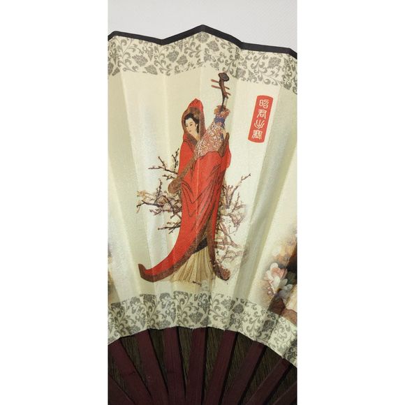 Authentic Wooden Chinese Silk Folding Hand Fan - Picture 7 of 9